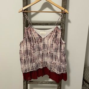 Anthropologie Burgundy/White Tiered Spaghetti Strap Tank Top